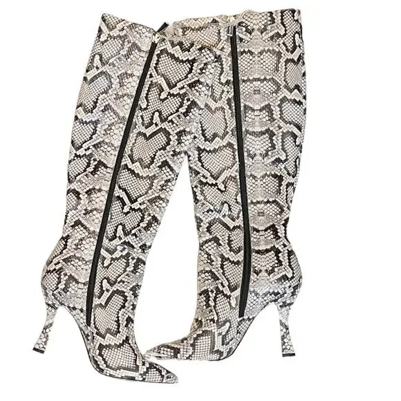 6 Gianni Bini Lennoxe Snake Print Leather Tall Boots White Women’s NWT - Picture 2 of 8